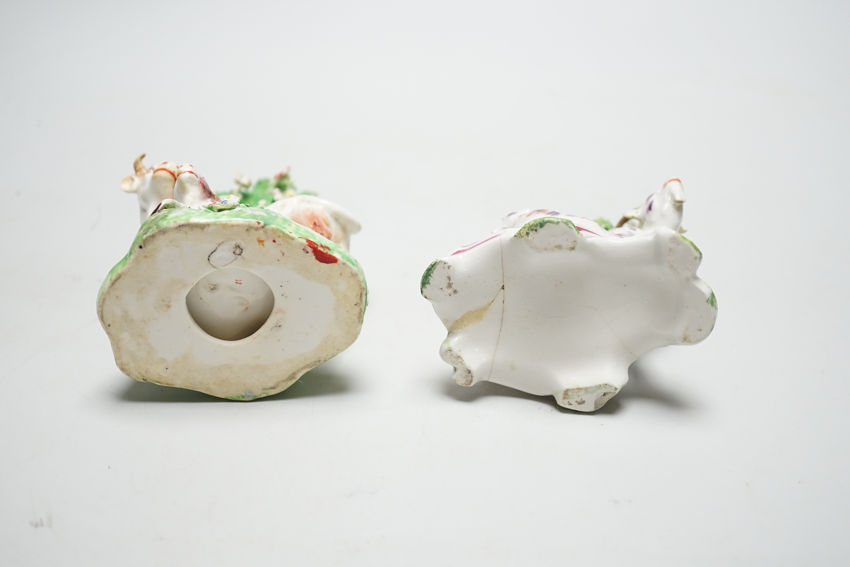 Two Derby bocage groups of a goat and kid and a cow and calf, c.1765-70